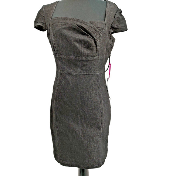 Boom Boom Jeans Woman Black Denim Pencil Dress Size Lrg Back Zip Stretch NO belt - Picture 1 of 14